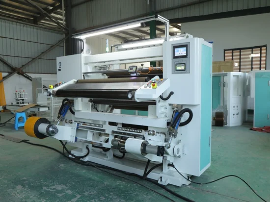 Máquina rebobinadora y cortadora de película de papel en rollo controlada por PLC automática industrial